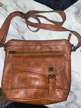 b.o.c. Cognac Brown Leather Crossbody with Front Flap